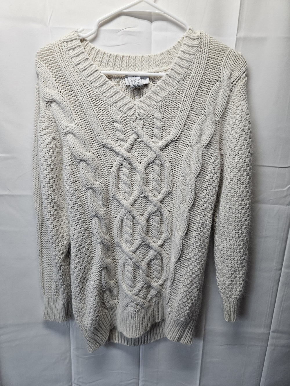 Soft Surroundings Cozy Silk Blend Cable Knit V-Neck Sweater - Cream